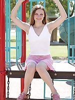 Ah yes more outdoors for jules she is at the playground flashing her small tits and shaved box